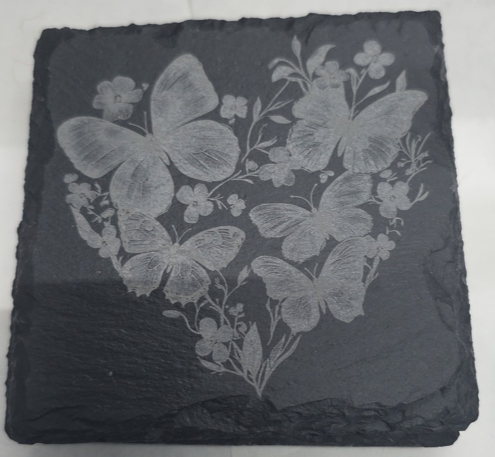 Picture of Heart Flowers- Slate Coaster